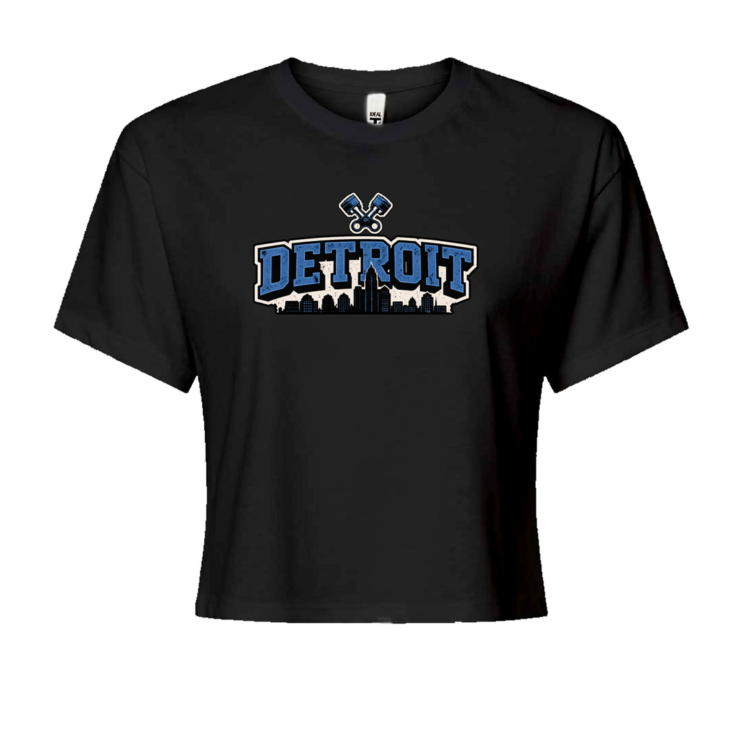 Detroit Motor City Retro Piston Cropped T-Shirt Black