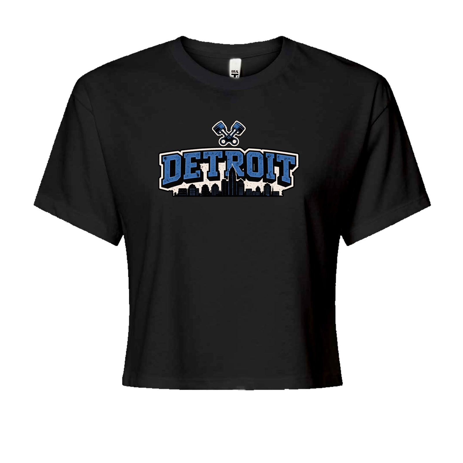 Detroit Motor City Retro Piston Cropped T-Shirt Black