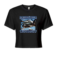 Bombardino Crocodilo brainrot artwork with crocodile-plane mashup and bold wording on a Women's Boxy Crop T-Shirt