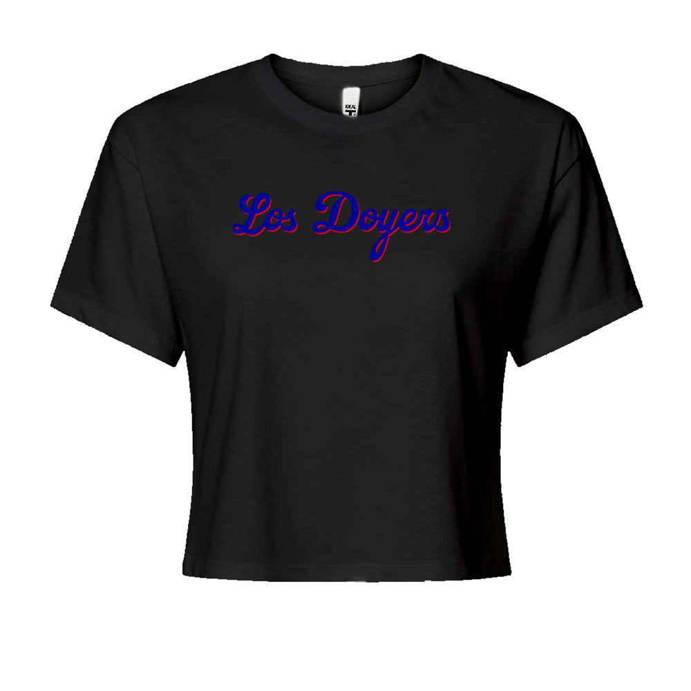 Los Doyers LA Baseball graphic on Women's Boxy Crop T-Shirt in Black