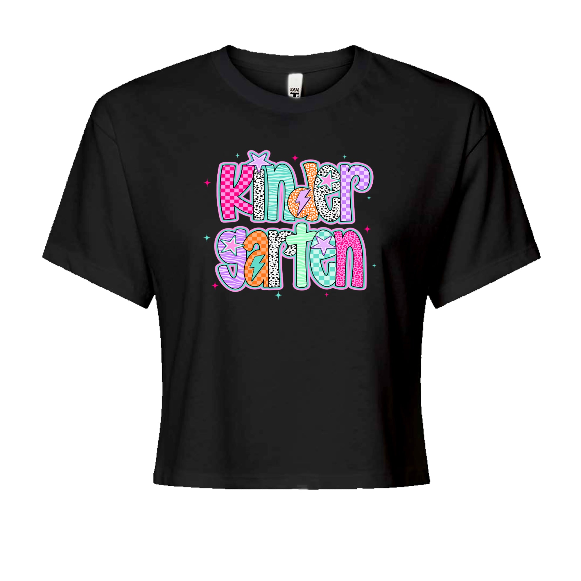 Kindergarten Cutie Colorful Back to School Cropped T-Shirt Black