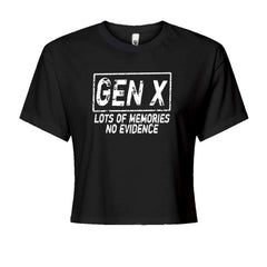 Gen X nostalgia humor graphic on a Women's Boxy Crop T-Shirt with crew neck and short sleeves