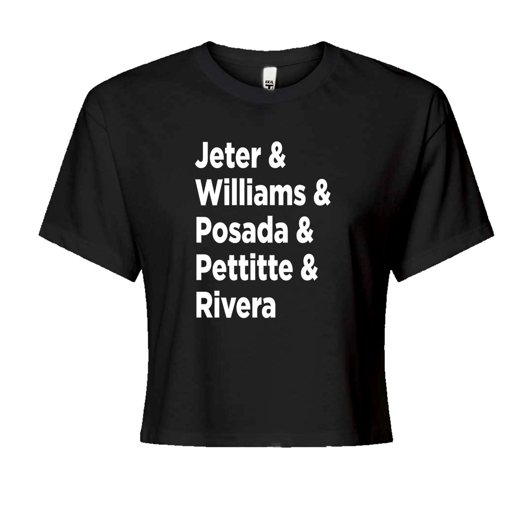 Ampersand-separated list of five baseball last names on a Women's Boxy Crop T-Shirt