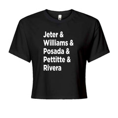 Ampersand-separated list of five baseball last names on a Women's Boxy Crop T-Shirt