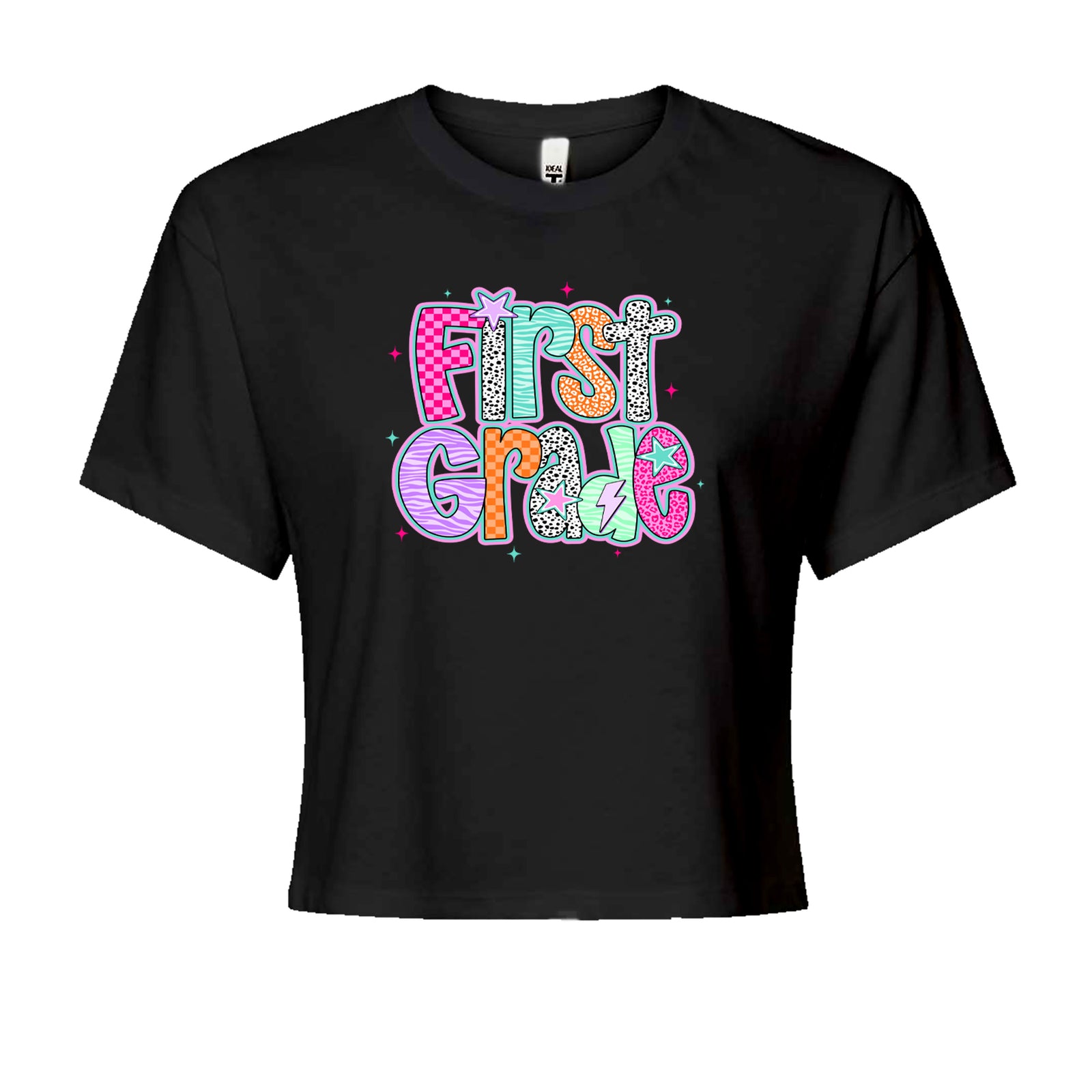 First Grade Vibes Colorful Back to School Cropped T-Shirt Black