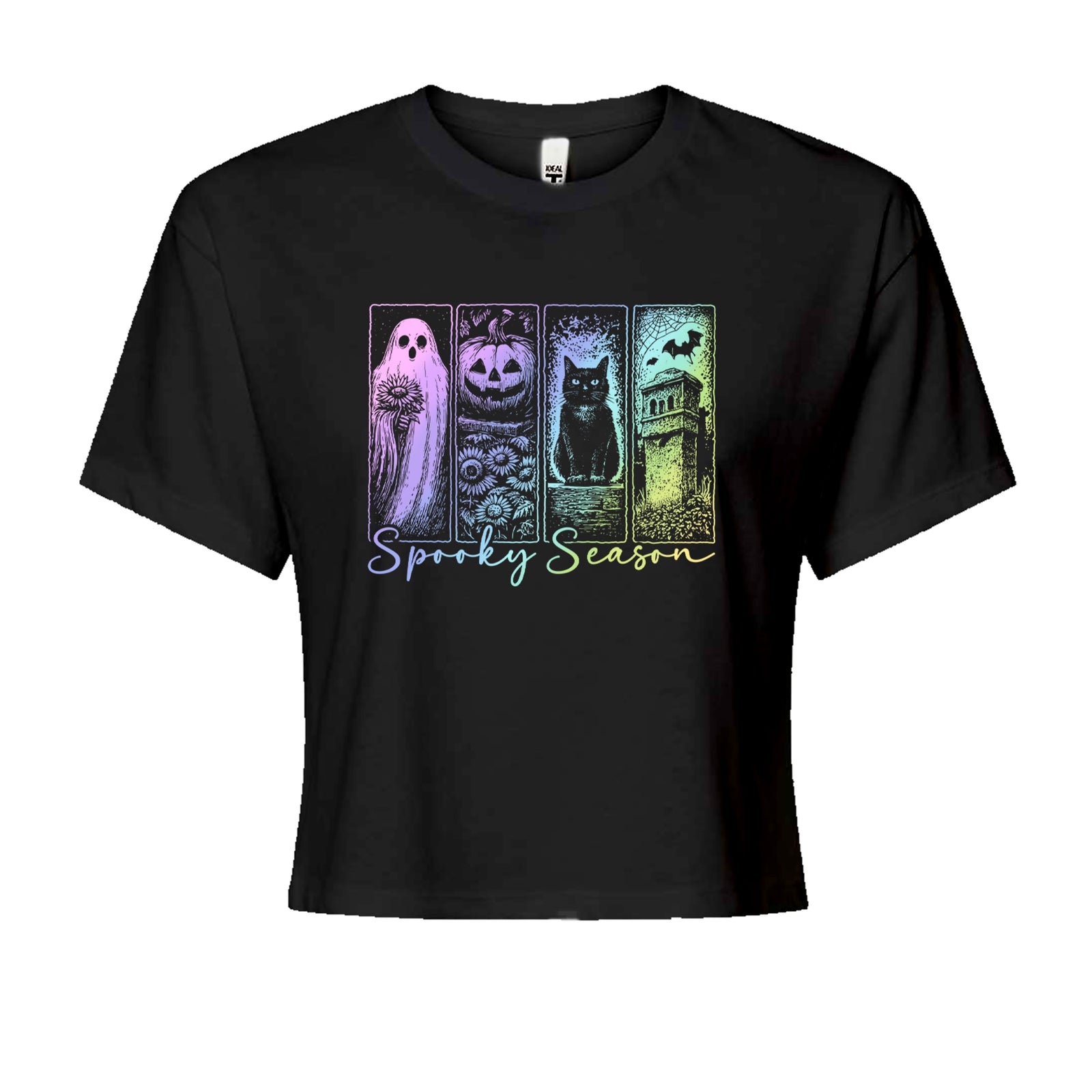 Spooky Season Cute Pastel Halloween Design Cropped T-Shirt Black