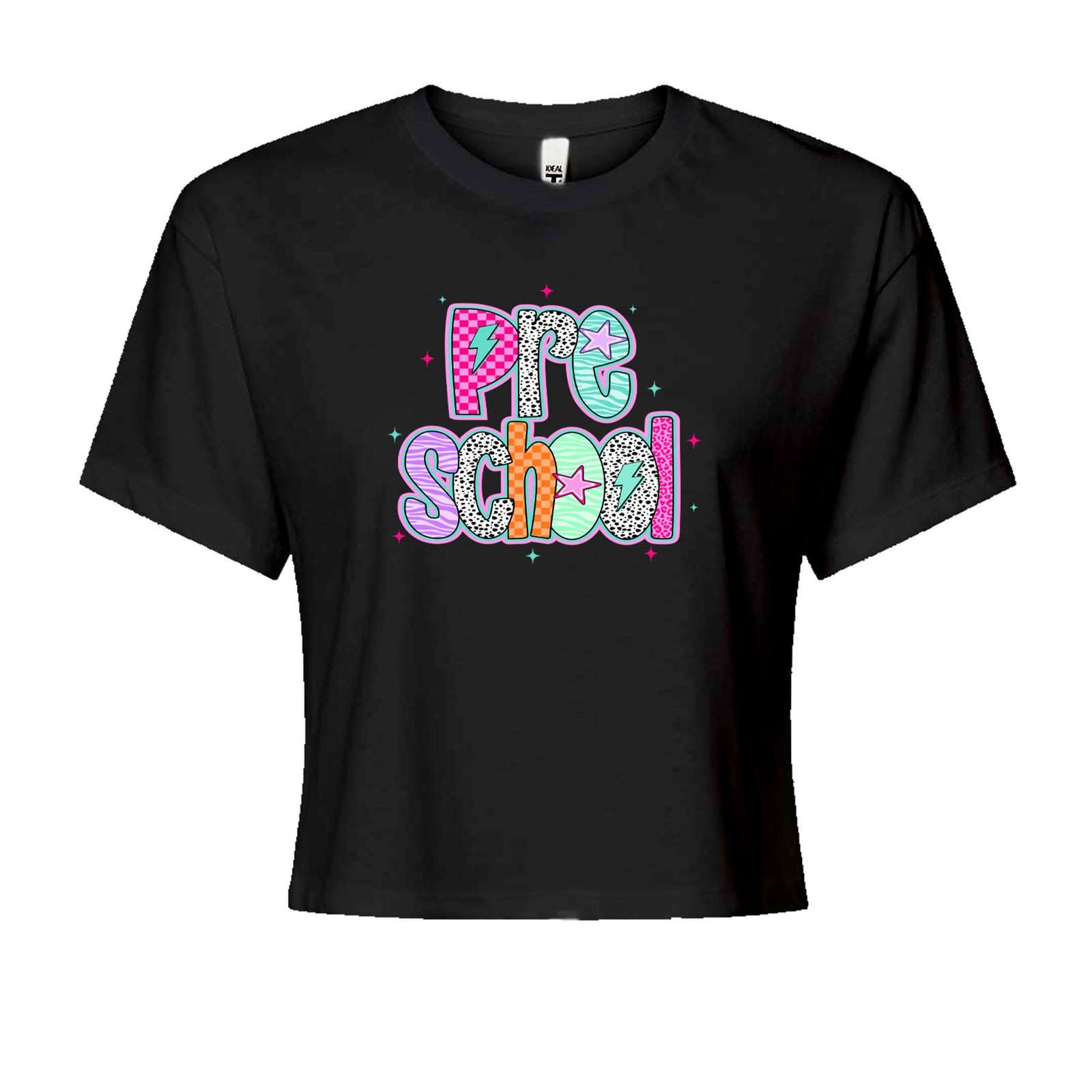 Preschool Power Colorful Back to School Cropped T-Shirt Black