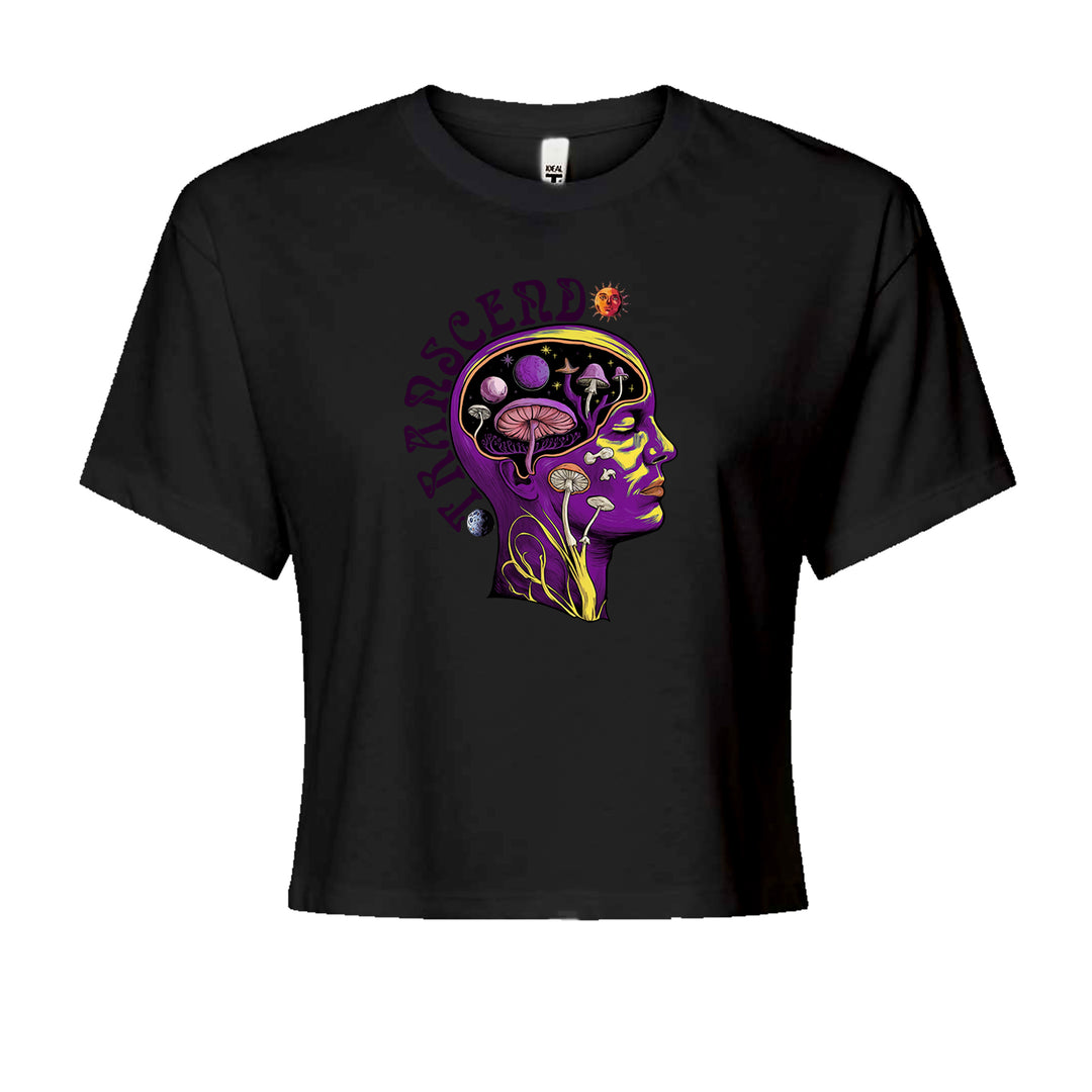 Psychedelic Cosmic Mushroom Head Cropped T-Shirt Black