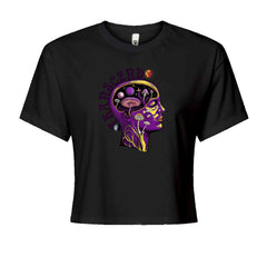 Psychedelic Cosmic Mushroom Head Cropped T-Shirt Black