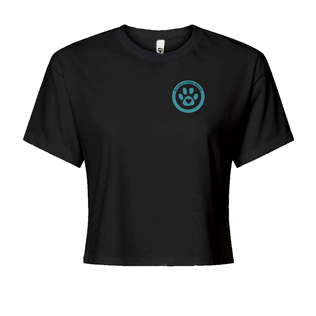 TLC To Love a Canine Dog Rescue Teal Cropped T-Shirt Black