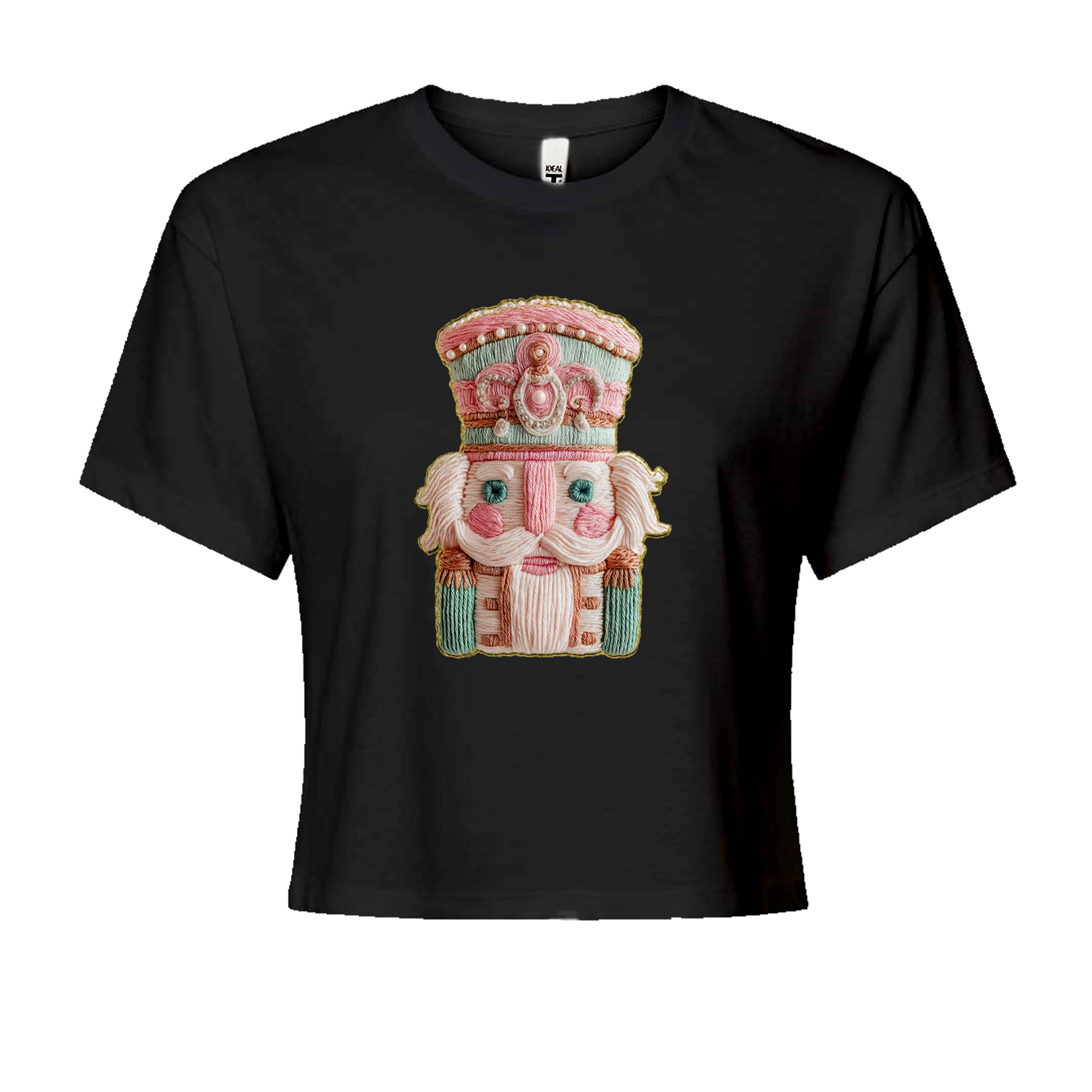 Vintage Nutcracker Embroidery Art Soft Cottagecore Cropped T-Shirt Heather Grey