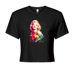 Mrs. Monroe Watercolors Bombshell Cropped T-Shirt Black