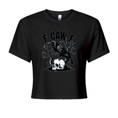 F-Caw-F Crow On Skull F-ck Off Gothic Cropped T-Shirt Black