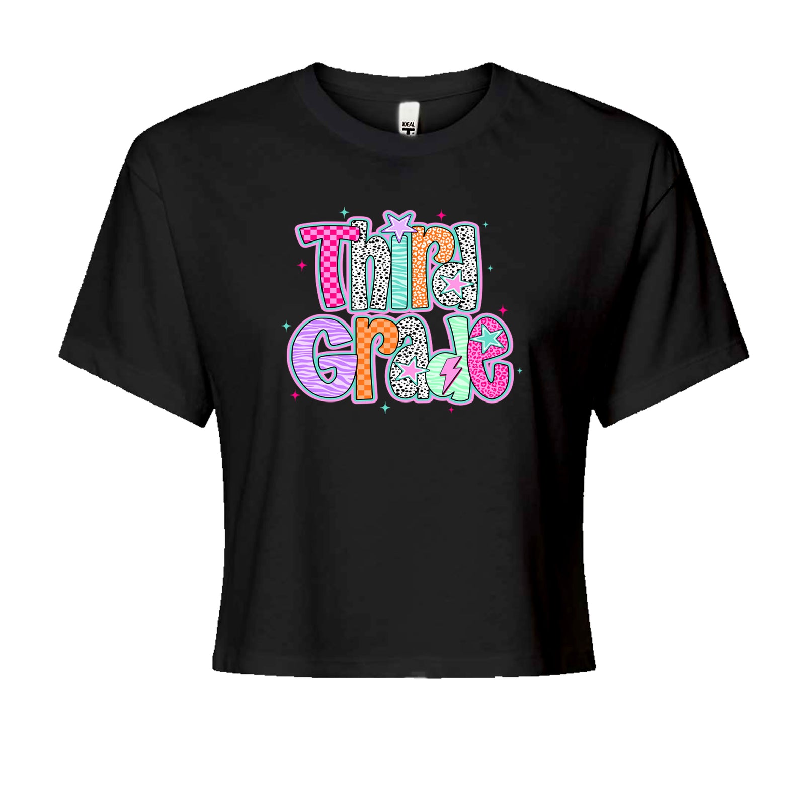 Third Grade Thunder Colorful Back to School Cropped T-Shirt Black