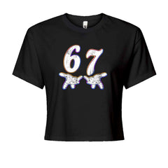 67 Hands Meme Viral Drill Cropped T-Shirt Black