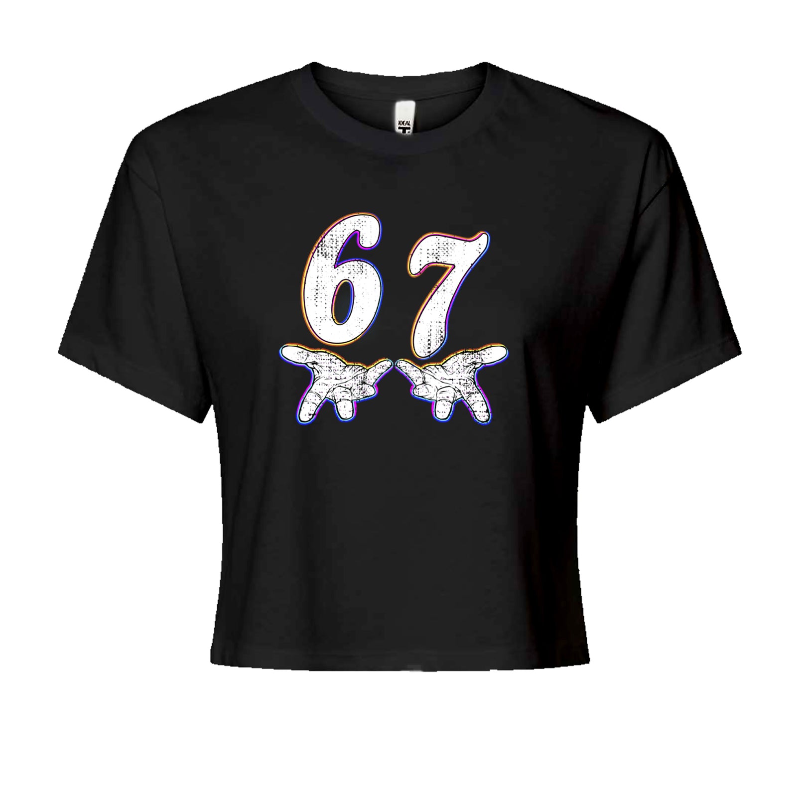 67 Hands Meme Viral Drill Cropped T-Shirt Black