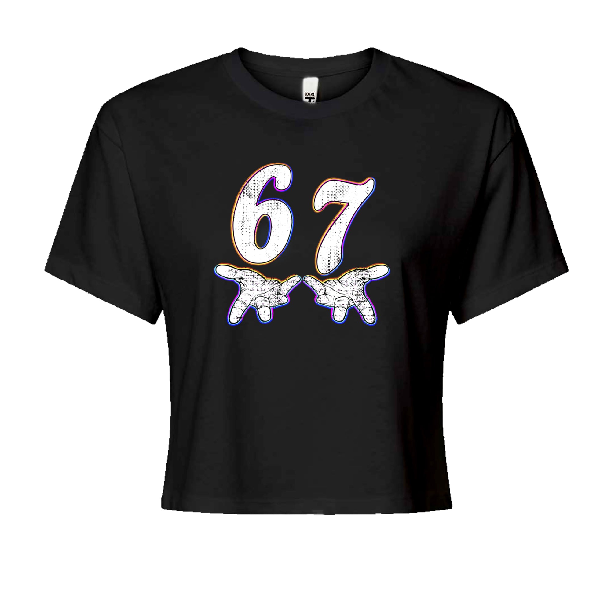 67 Hands Meme Viral Drill Cropped T-Shirt Black