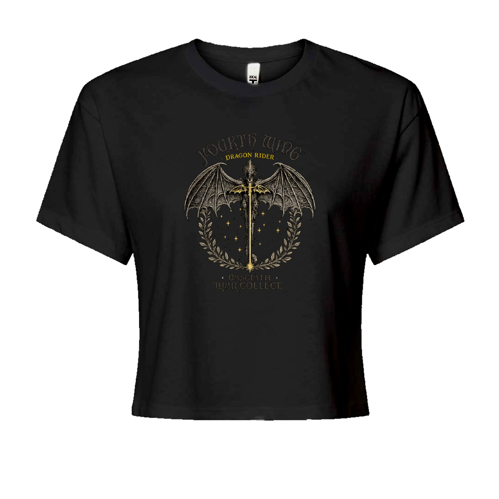 Fourth Wing Dragon Rider Vintage Basgiath War College Cropped T-Shirt Black