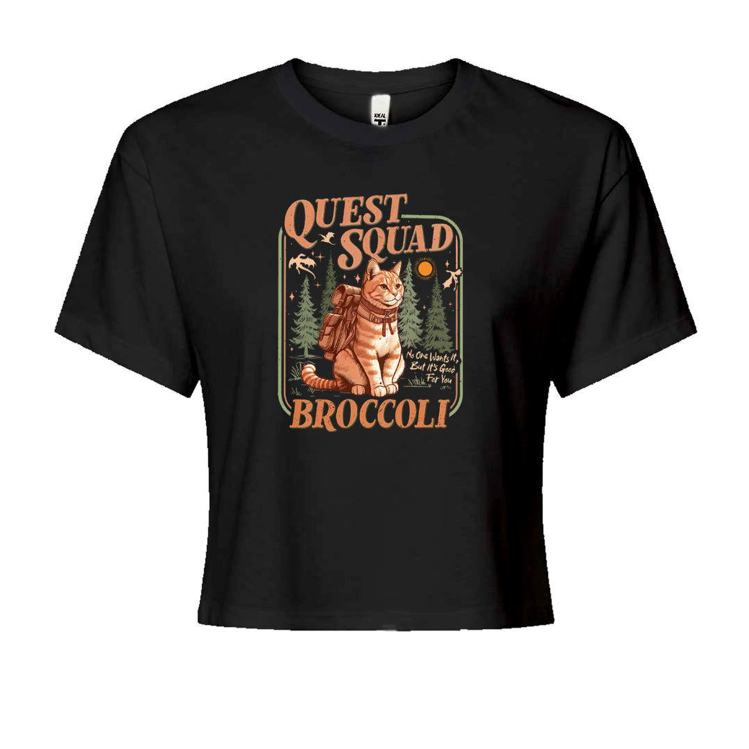Quest Squad Broccoli Cat Fantasy Reader  Cropped T-Shirt Black
