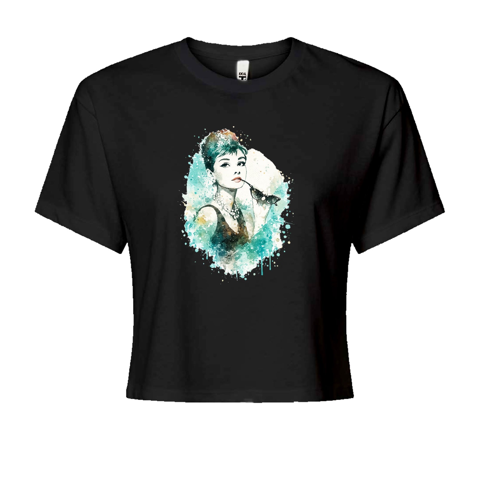 Mrs. Herpburn Iconic Watercolors Cropped T-Shirt Black