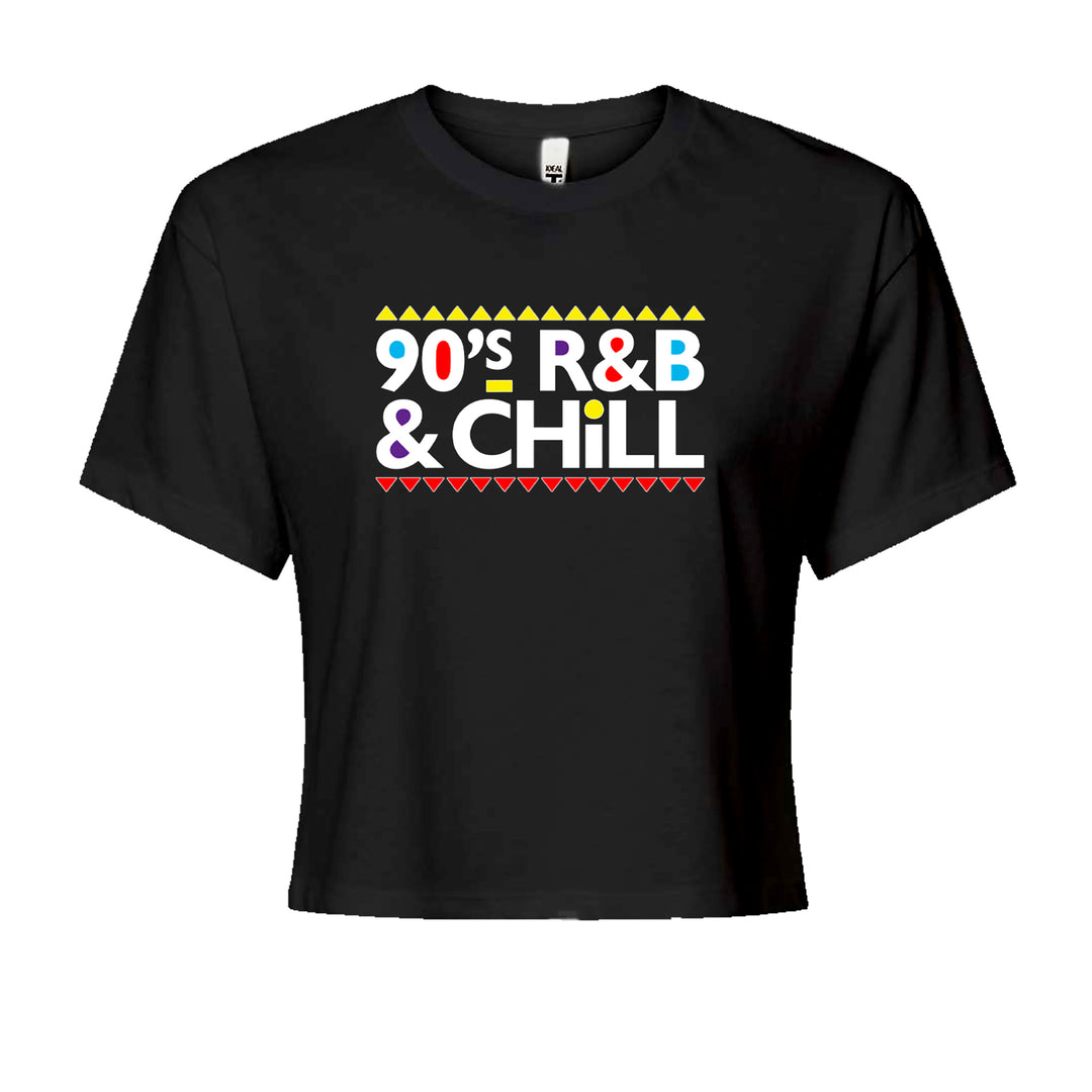 Colorful retro "90's R&B & Chill" typography on a Women's Boxy Crop T-Shirt