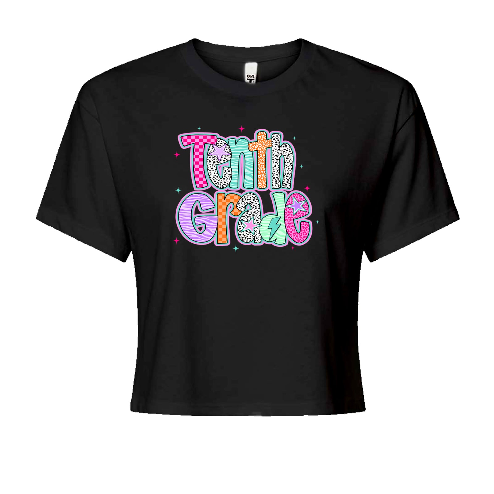 Tenth Grade Trendsetter Colorful Back to School Cropped T-Shirt Black