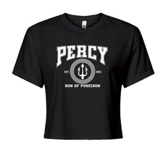 Percy Son Of Poseidon Sea God trident crest artwork on a Women's Boxy Crop T-Shirt