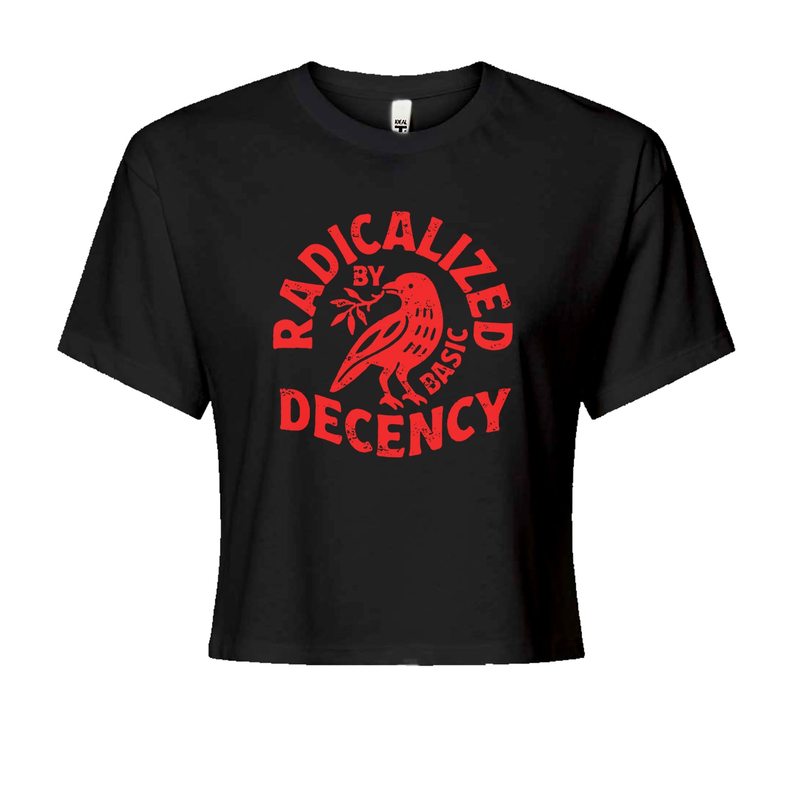 Radicalized by Basic Decency Dove Protest Statement Cropped T-Shirt Black