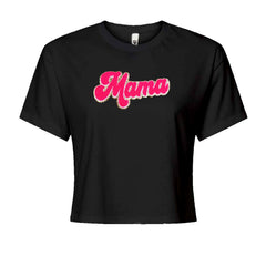 Mama Hot Pink Glitter Chenille Patch Cropped T-Shirt Black