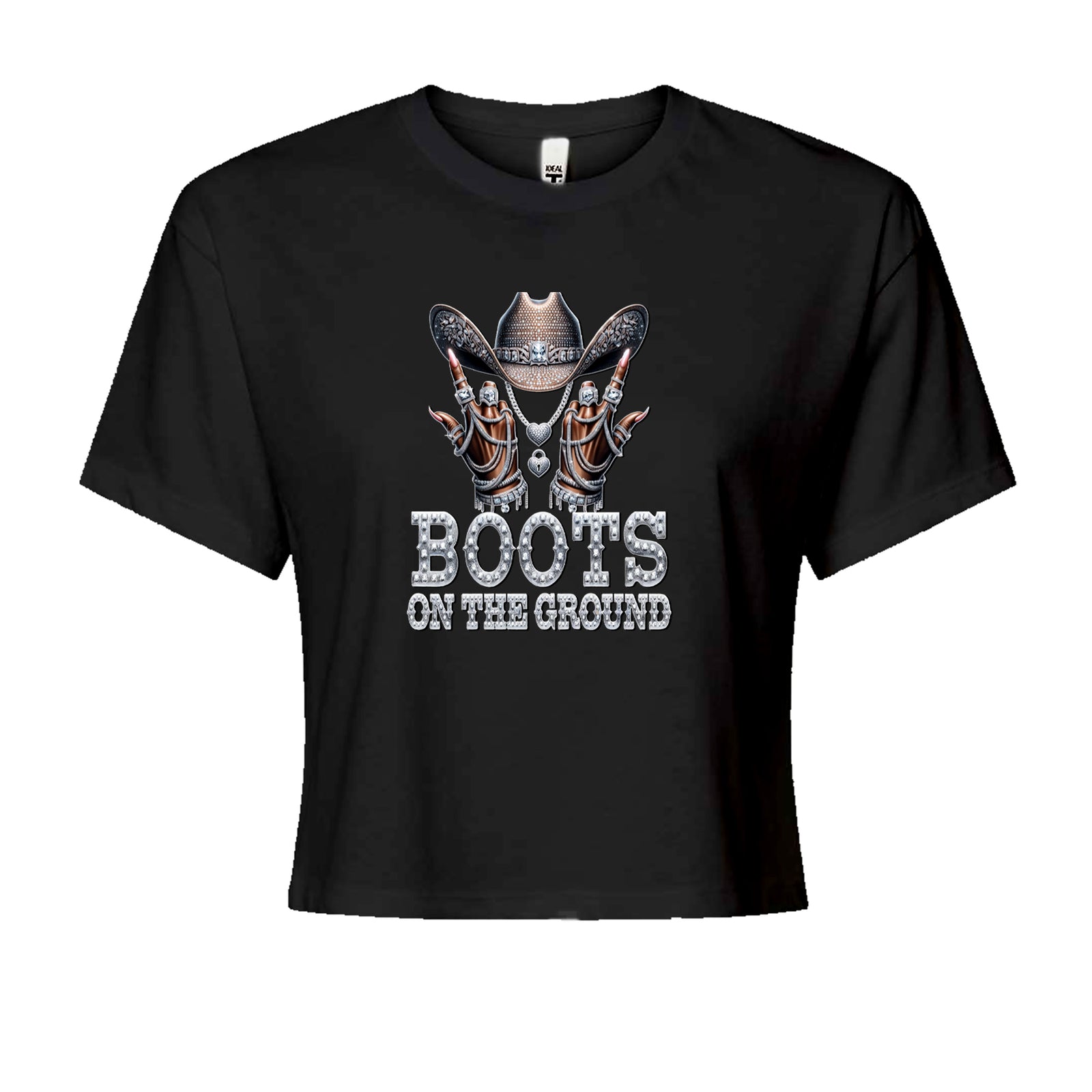 Boots On The Ground Bling Cropped T-Shirt Black