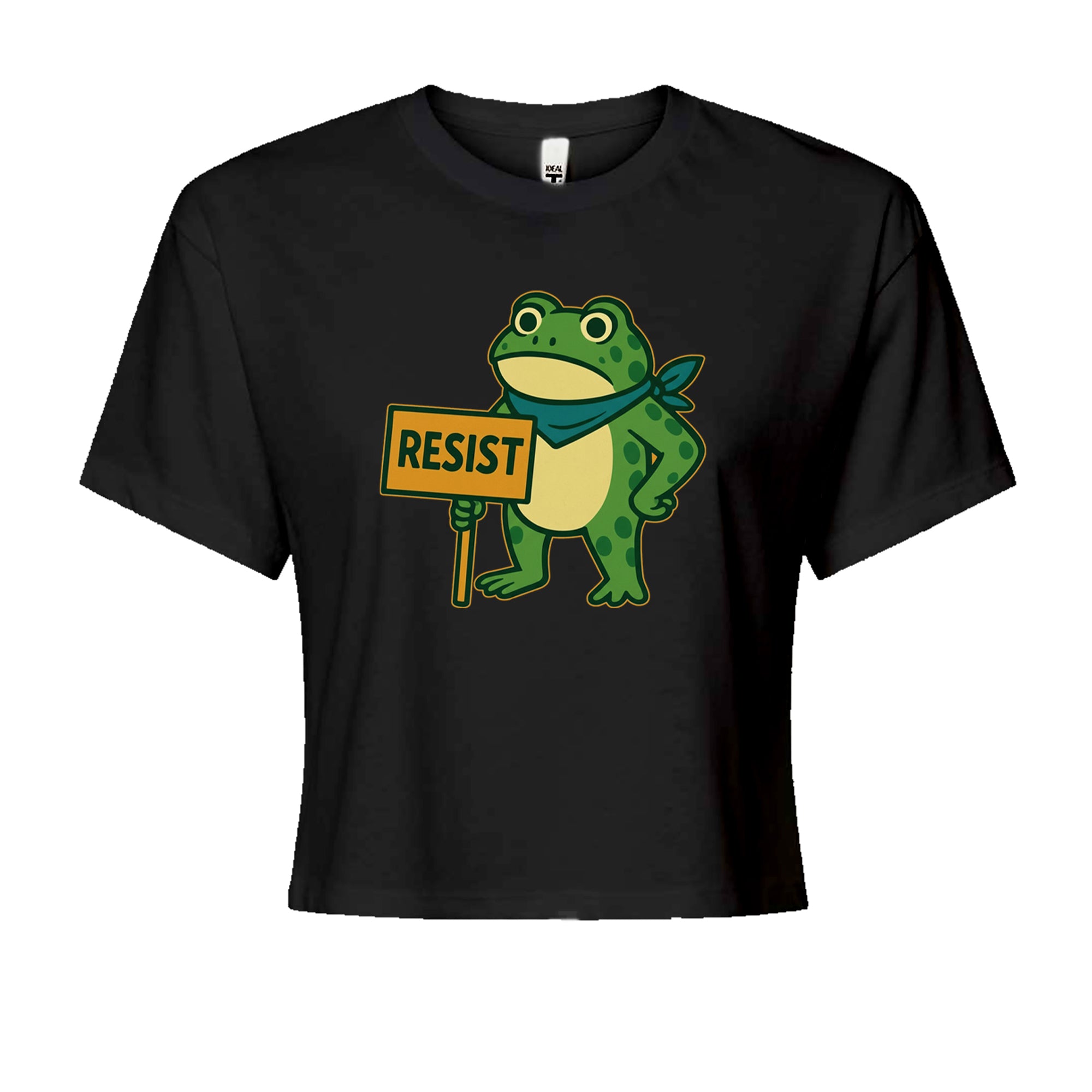 Sign Resist Meme Frog Protest Cropped T-Shirt Black