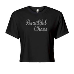 Beautiful Chaos Glitter Music Festival Cropped T-Shirt Black