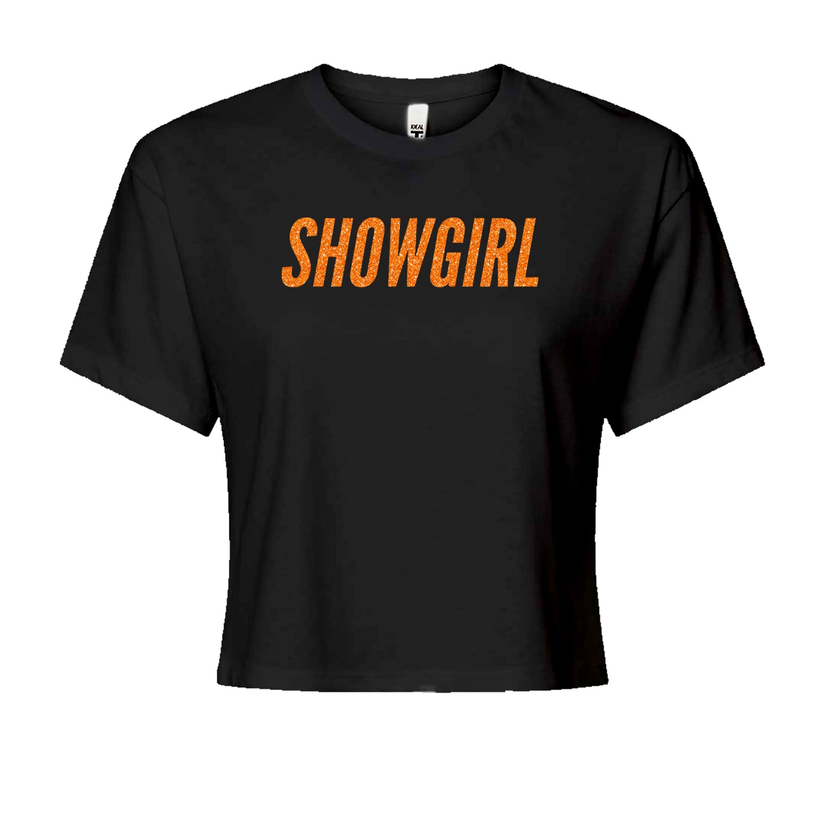 Showgirl Orange Glitter Cropped T-Shirt Black