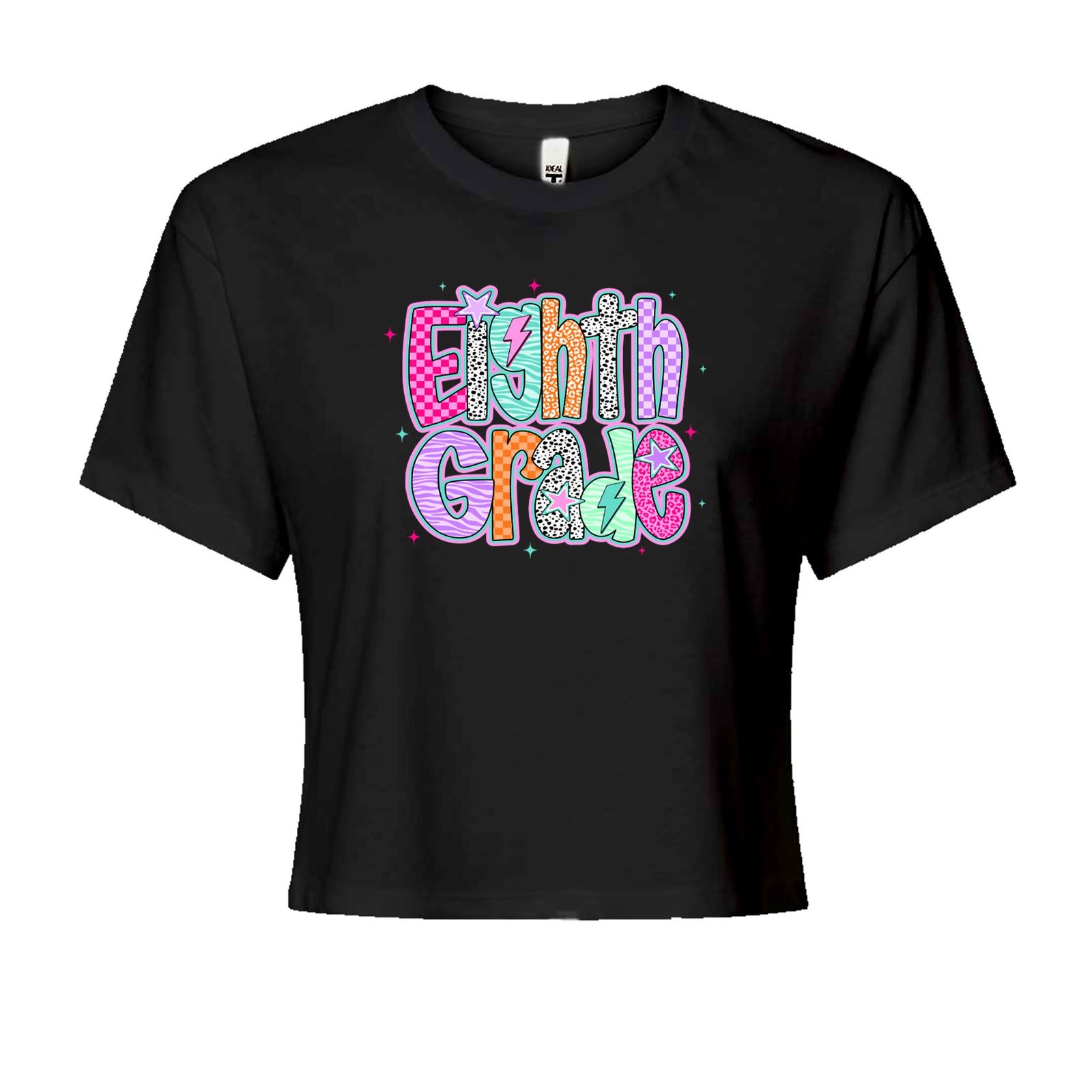 Eighth Grade Energy Colorful Back to School Cropped T-Shirt Black