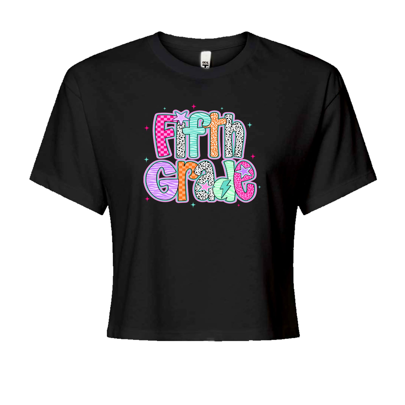 Fifth Grade Fly Colorful Back to School Cropped T-Shirt Black