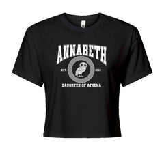 Annabeth Daughter of Athena owl crest with Greek key circle on Women's Boxy Crop T-Shirt