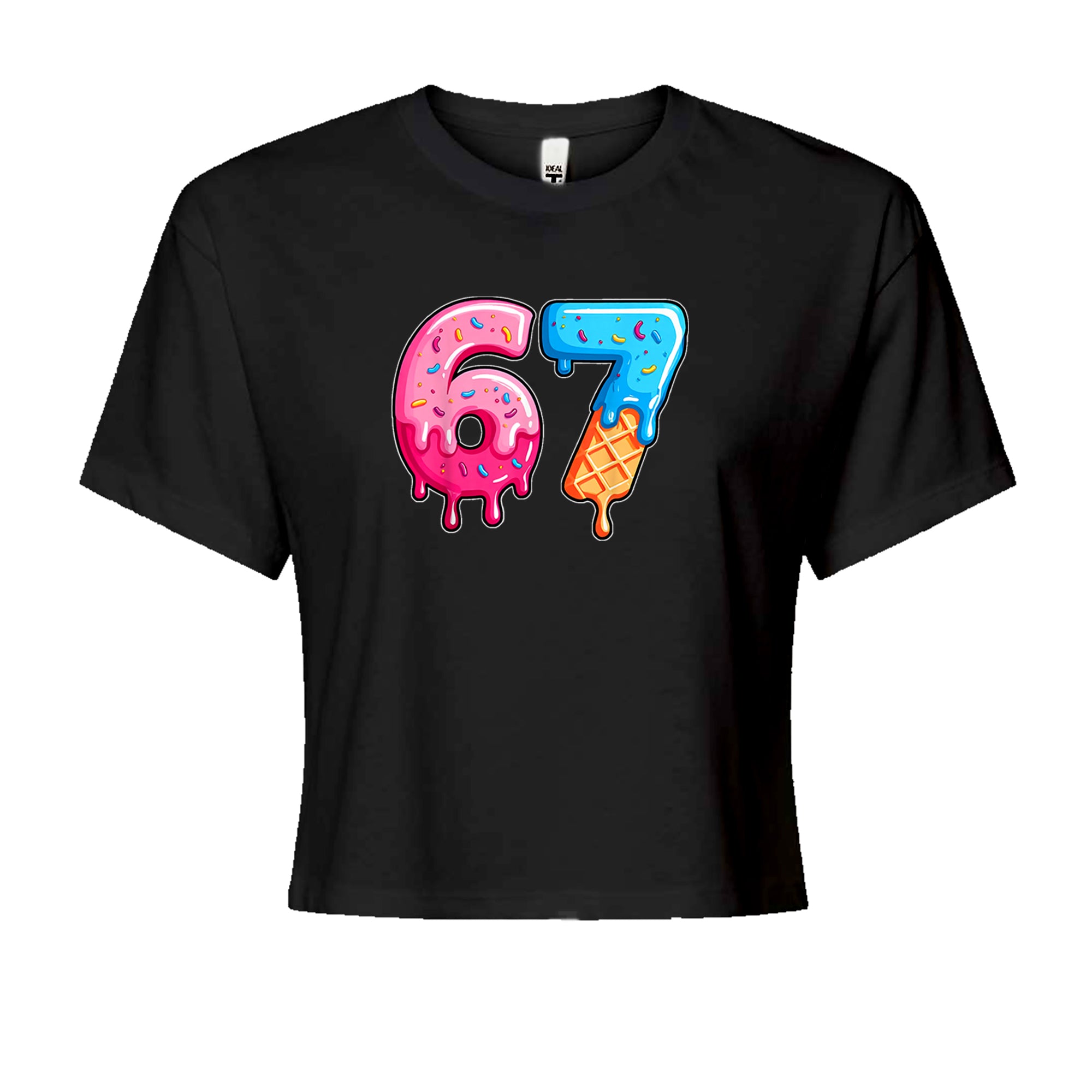 67 Dripping Ice Cream Donut Melt Cropped T-Shirt Black
