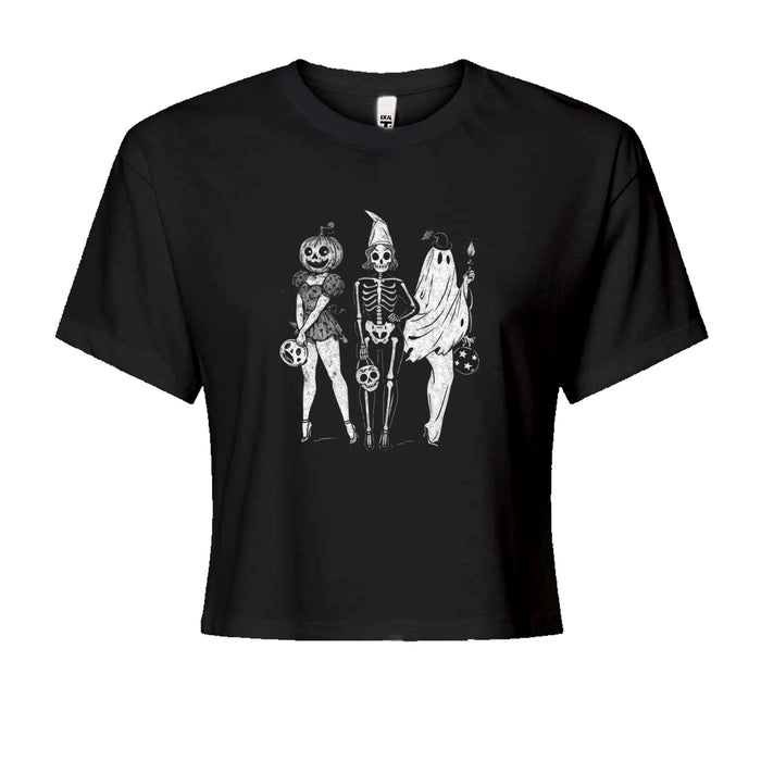 Vintage Spooky Squad Pinup Halloween Design Cropped T-Shirt