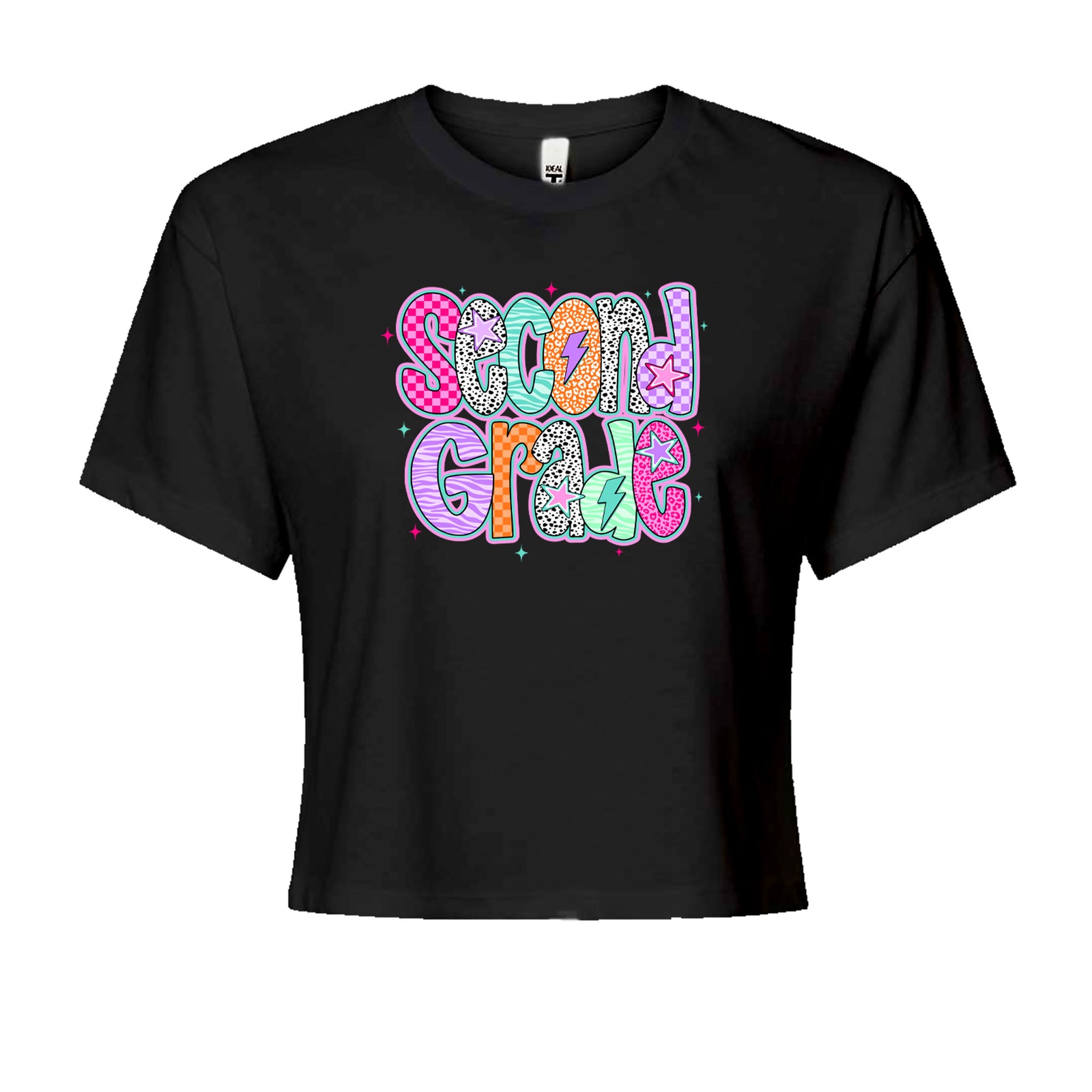Second Grade Star Colorful Back to School Cropped T-Shirt Black
