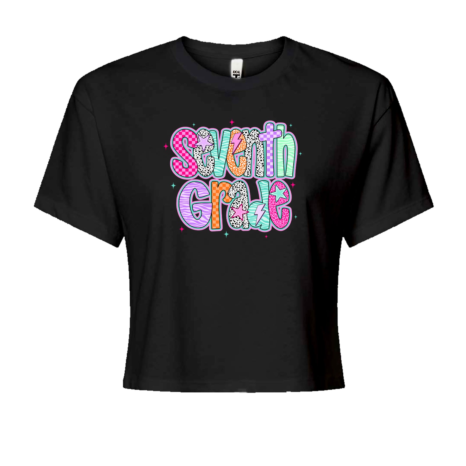 Seventh Grade Swagger Colorful Back to School Cropped T-Shirt Black