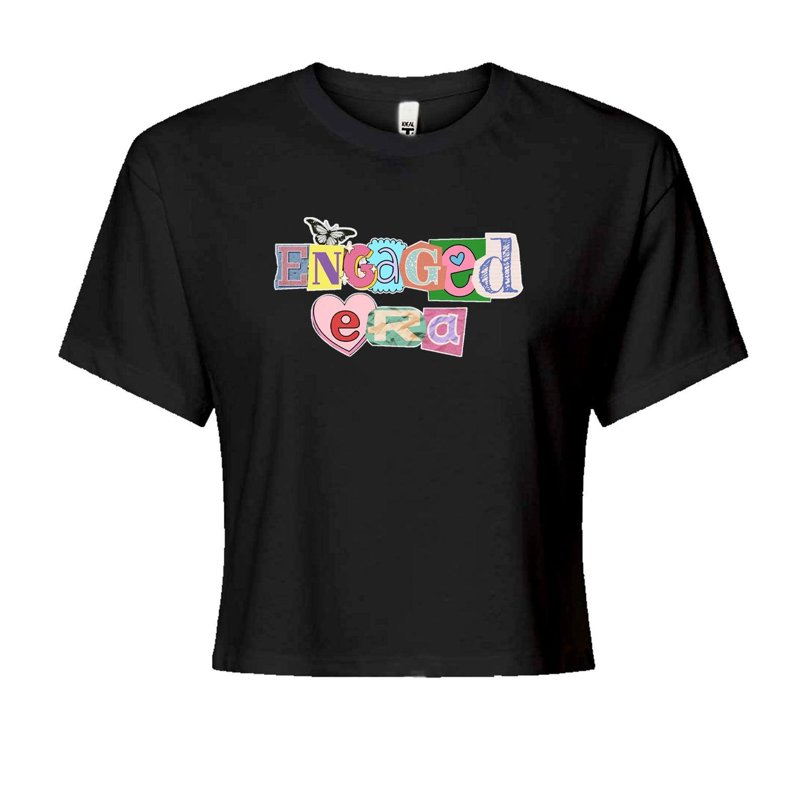 Engaged Era Aesthetic Retro Collage Design Cropped T-Shirt Black