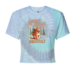 Quest Squad Broccoli Cat Fantasy Reader  Cropped T-Shirt Blue Clouds
