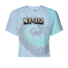 New York City 212 Area Code Skyline  Cropped T-Shirt Blue Clouds