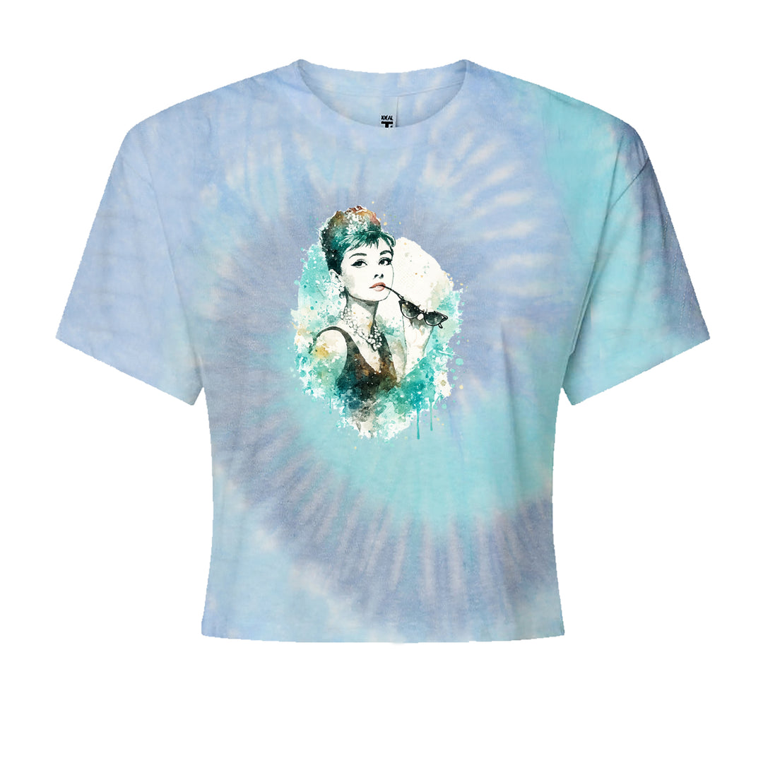 Mrs. Herpburn Iconic Watercolors Cropped T-Shirt Blue Clouds