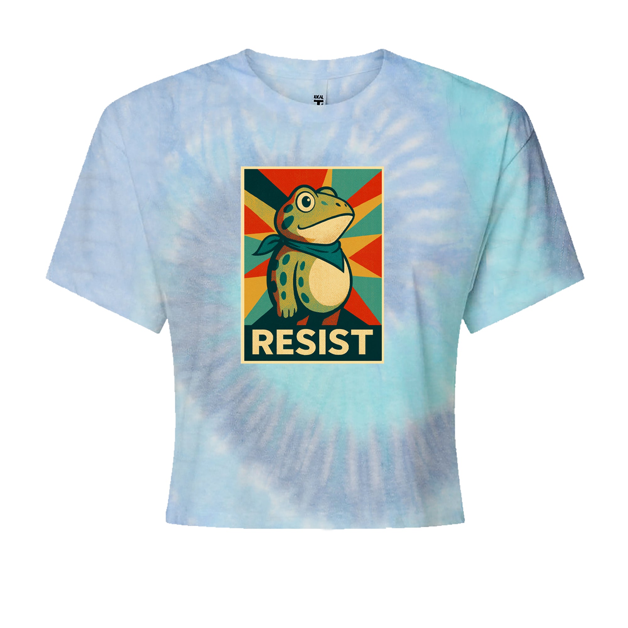 Resist Portland Protest Frog Cropped T-Shirt Blue Clouds