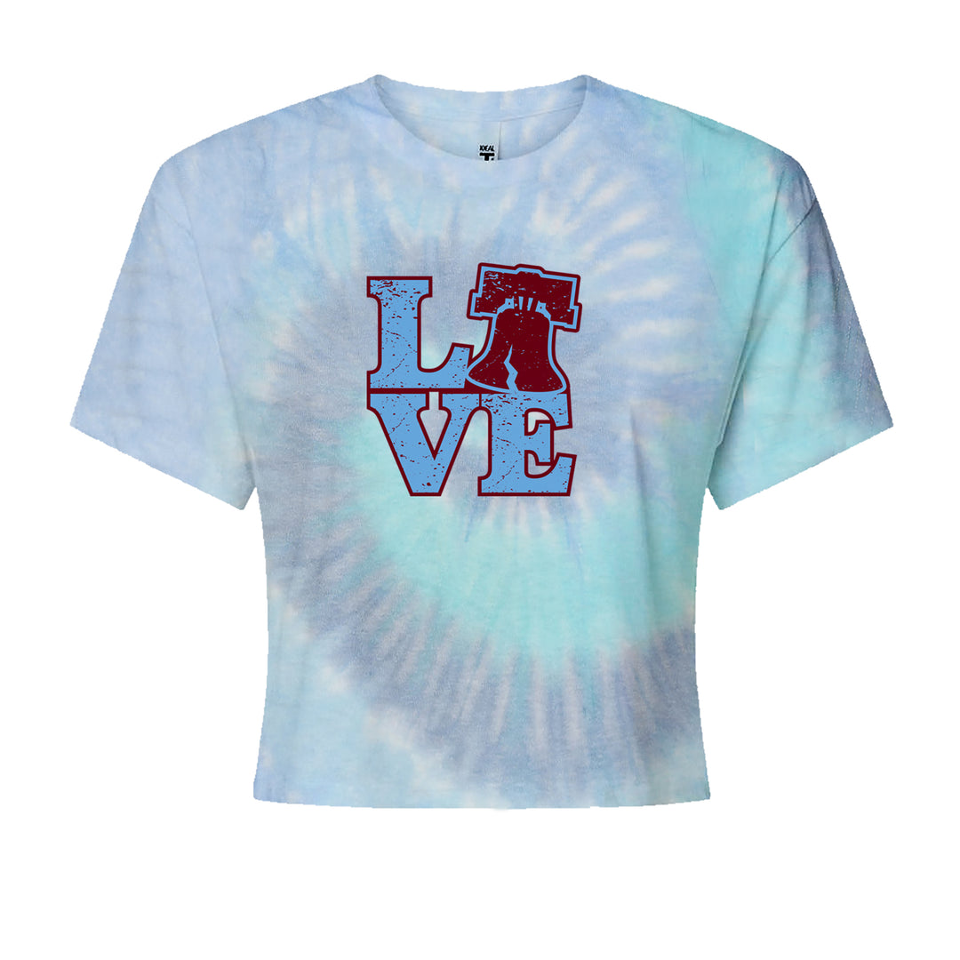 Love Philly Liberty Bell Cropped T-Shirt Blue Clouds