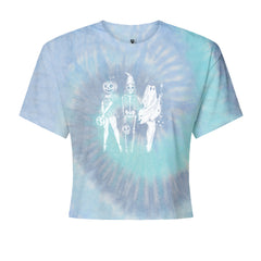 Vintage Spooky Squad Pinup Halloween Design Cropped T-Shirt Blue Clouds