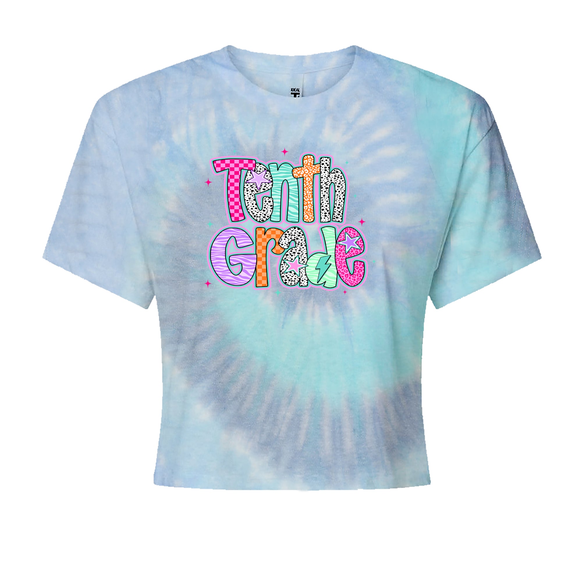 Tenth Grade Trendsetter Colorful Back to School Cropped T-Shirt Blue Clouds