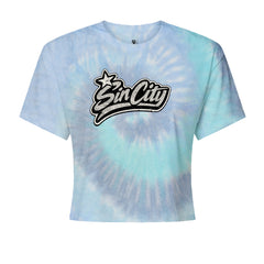Sin City Vegas Retro Vintage Cropped T-Shirt Blue Clouds