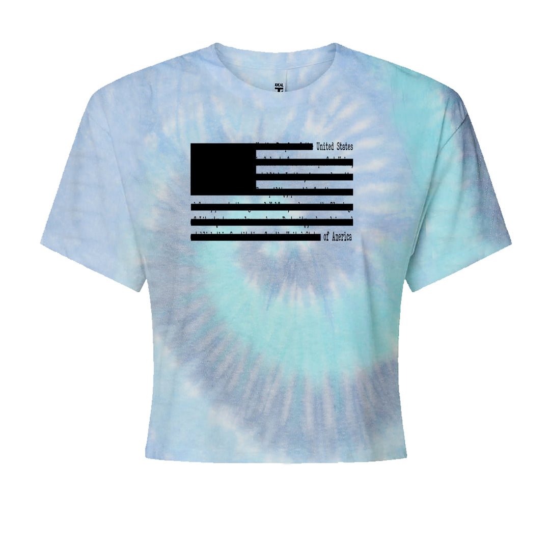 Redacted American Flag Cropped T-Shirt Blue Clouds